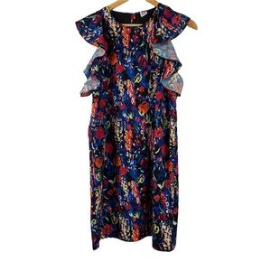 A New York Women's Floral Ruffle Shift Dress Casual Work Party Dress Size Small